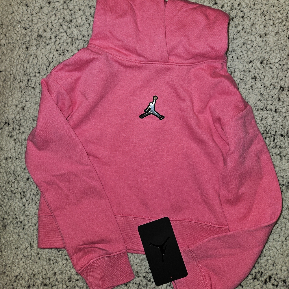 SALE Jordan Pink Sightly Cropped Hoodie - Kids 4 - Picture 3 of 3